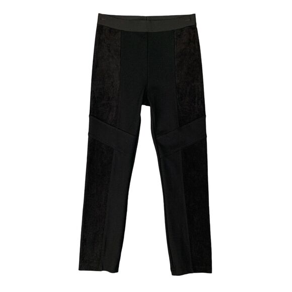 BCBGMaxazria Leggings Womens Extra Small Black Gertrude Faux Suede Paneled Pants - Picture 1 of 12